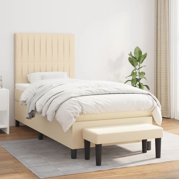 vidaXL Posteľný rám boxspring s matracom krémový 90x190 cm látka