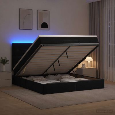 vidaXL Ottoman posteľ s matracom a LED Čierna 140 x 190 cm Zamat