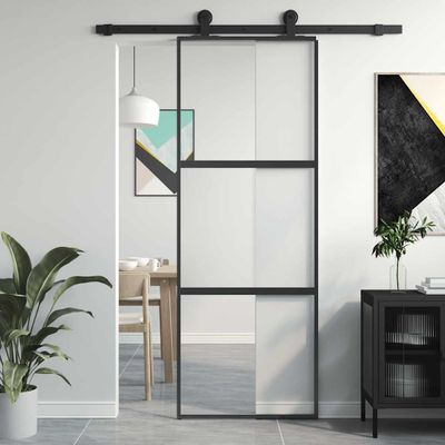 vidaXL Posuvné dvere čierne 76x205 cm tvrdené sklo a hliník