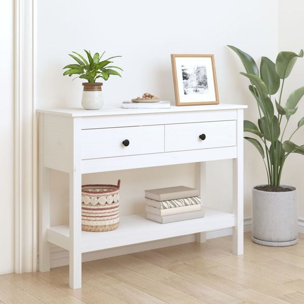 vidaXL Konzolový stolík biely 100x35x75 cm masívne borovicové drevo