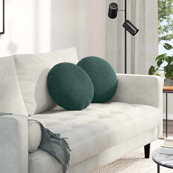 vidaXL Vankúše na sedenie 2 pcs Tmavozelená Ø 40 x 13 cm Zamat