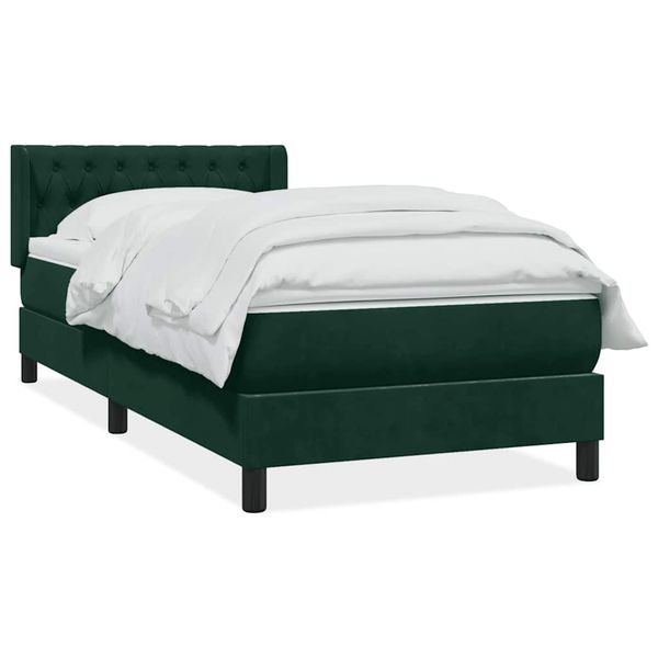 vidaXL Posteľný rám boxsping s matracom tmavozelený 90x220 cm zamat