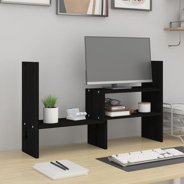 vidaXL Stojan na monitor čierny (39-72)x17x43 cm masívna borovica