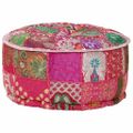 vidaXL Patchwork taburetka z bavlny okrúhla 40x20 cm ružová