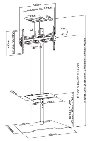 Neomounts PLASMA-M1700ES / Mobile Flat Screen Floor Stand (height: 147-163 cm) box 1/2 / Black Stojan, VESA, pro LCD a TV 32"-70", nosnost 50kg, výška 147,5-163,5cm, náklon 20°, 2 police, cerný