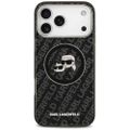 Karl Lagerfeld puzdro Magsafe IML trblietavé puzdro s kovovým rámom fotoaparátu a tlačidlami s hlavami Karla a Choupette na opakovanom logu KL pre iPhone 17 Pro Max čierne