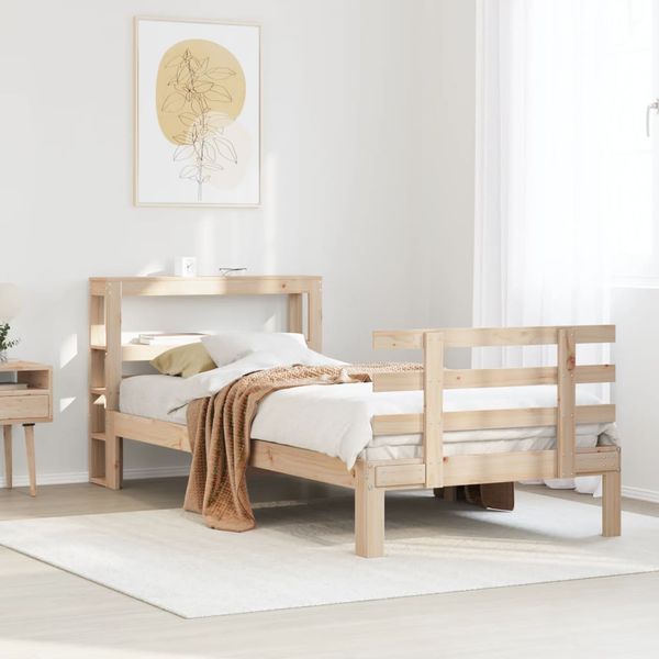 vidaXL Posteľný rám s čelom 90x200 cm masívna borovica