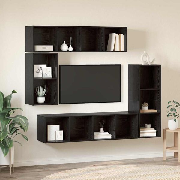 vidaXL Zostava TV skriniek Nástenný 4 pcs Čierny dub Kompozitné drevo