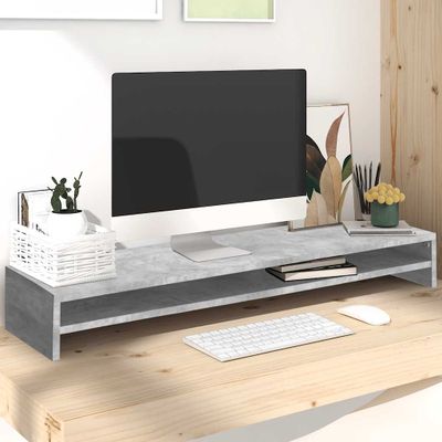 vidaXL Stojan na monitor, betónovo sivý 100x24x13 cm, kompozitné drevo
