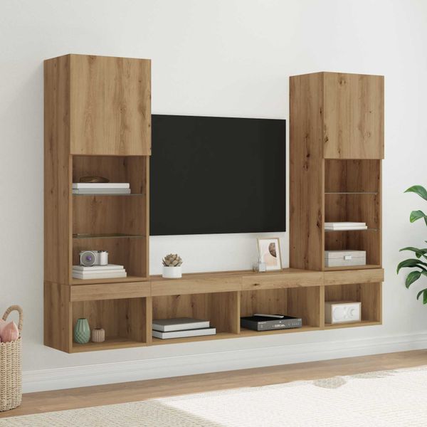 vidaXL TV nástenné jednotky s LED 5 pcs Remeselný dub Kompozitné drevo