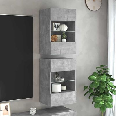 vidaXL Nástenné skrinky s LED osvetlením pre TV 2ks betón.sivé 40x30x60,5 cm