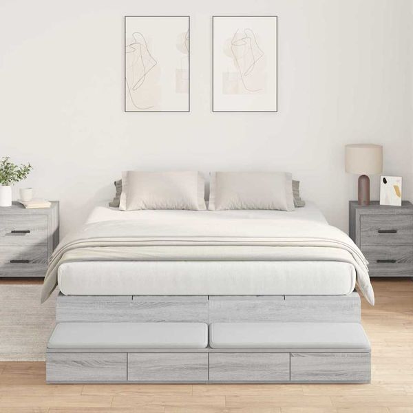 vidaXL Rám postele s úložným prostorem so zásuvkou Sivý Sonoma 150 cm