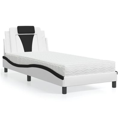 vidaXL Posteľ Viana s matracom bielo-čierna 90x190 cm umelá koža