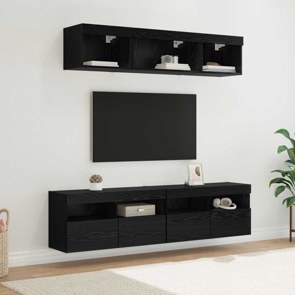 vidaXL TV nástenné jednotky s LED 5 pcs Čierny dub 80 x 30 x 40 cm
