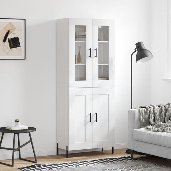 vidaXL Vysoká skrinka lesklá biela 69,5x34x180 cm spracované drevo