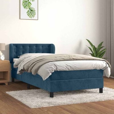 vidaXL Posteľný rám boxsping s matracom tmavomodrý 90x190 cm zamat