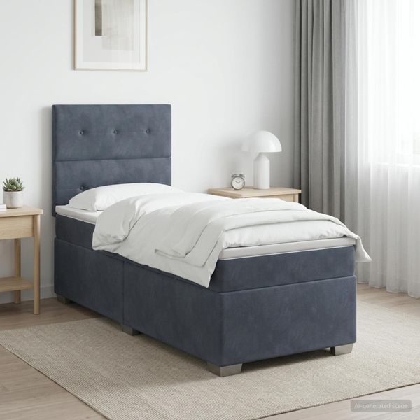 vidaXL Posteľ boxspring s matracom Tmavosivá Jednoduchý Zamat