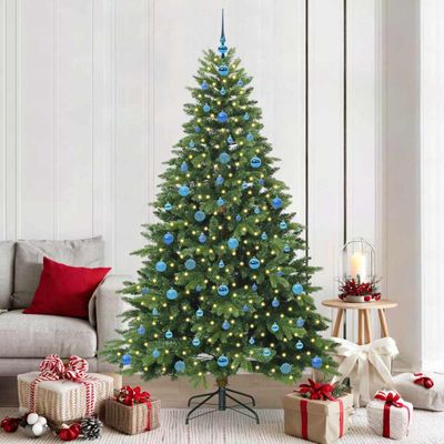 vidaXL Umelý vianočný stromček s 300 LED-i Zelená 210 cm PE a PVC