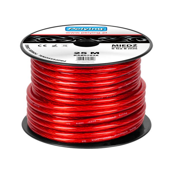 Auto kábel 6Ga OD8mm CU 25m Cabletech KAB0703A červený