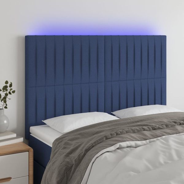 vidaXL Čelo postele s LED modré 144x5x118/128 cm látka
