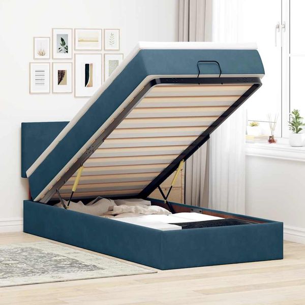 vidaXL Osmanský rám postele s matracom tmavomodrá 100x200 cm zamat