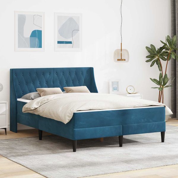 vidaXL Rám postele s matracom s matracmi Modrá 140 x 190 cm Zamat