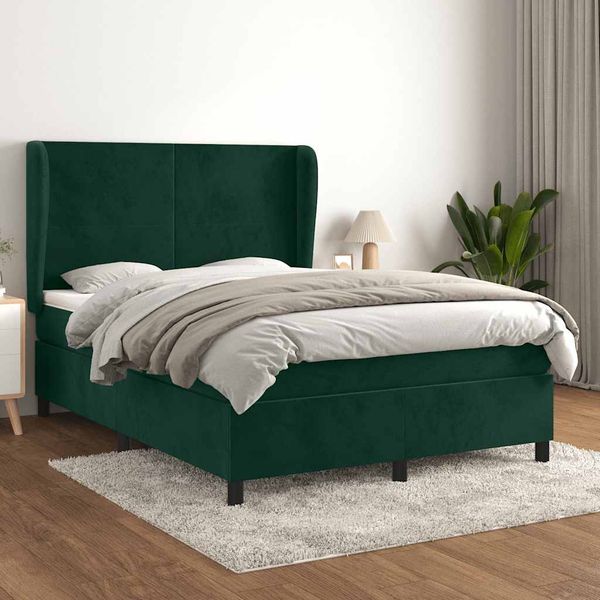 vidaXL Posteľný rám boxsping s matracom tmavozelený 140x190 cm zamat
