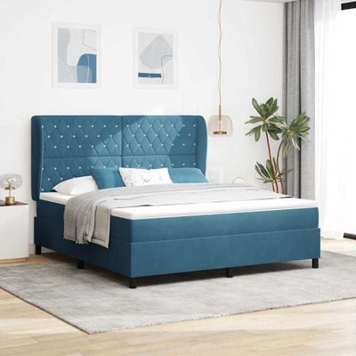 vidaXL Posteľ s pružinovým rámom Tmavomodrá 200 x 180 cm Zamat