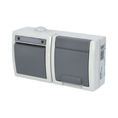 ATLAS IP55 Prepínač č.6+zásuvka 2P+PE vodorovne s ochr. kolíkom, sivý