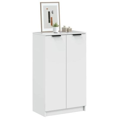 vidaXL Botník lesklý biely 59x35x100,5 cm spracované drevo
