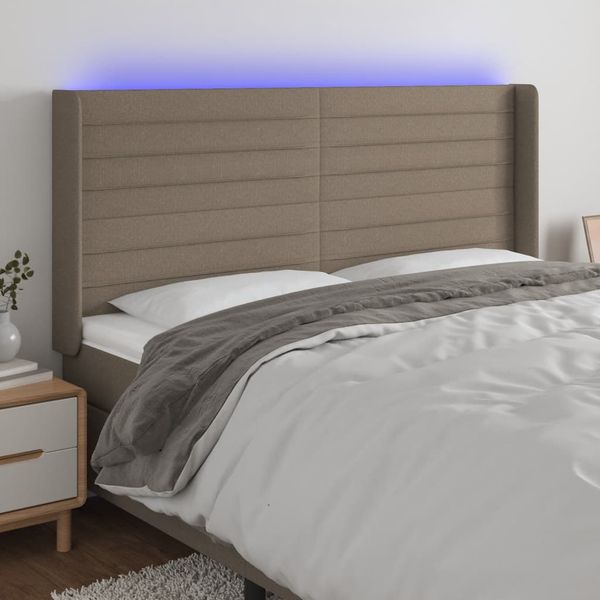 vidaXL Čelo postele s LED sivohnedé 203x16x118/128 cm látka