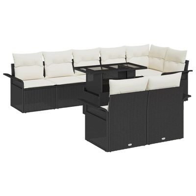 vidaXL Súprava záhradných pohoviek s vankúšom 9 pcs Čierna Poly ratan