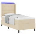 vidaXL LED box s pružinami s čelnou doskou Krémová 90 x 190 cm látka