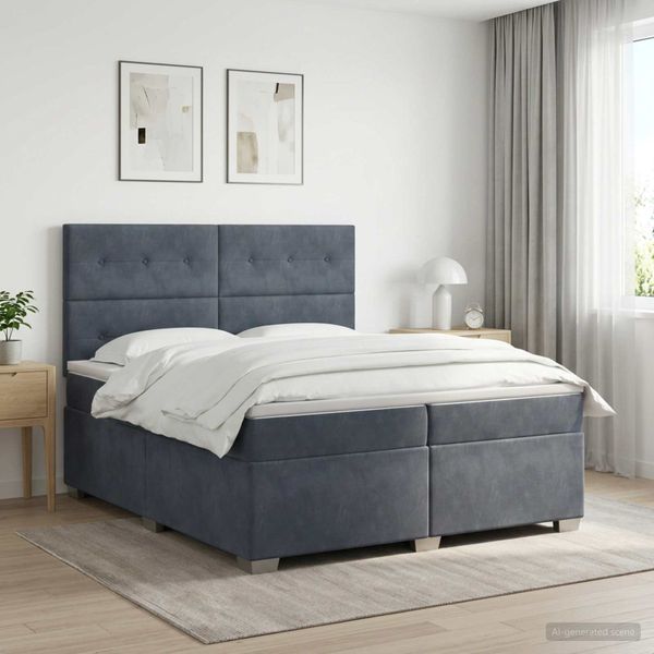 vidaXL Posteľ boxspring s matracom Tmavosivá 200 x 200 cm Zamat
