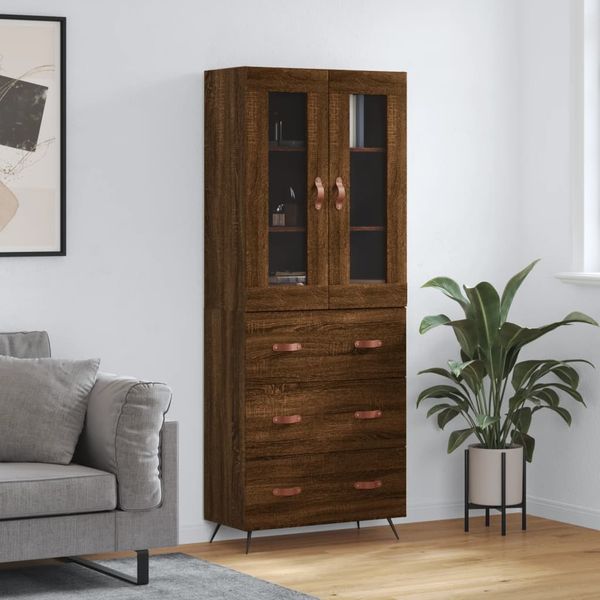 vidaXL Vysoká skrinka hnedý dub 69,5x34x180 cm spracované drevo