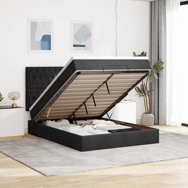 VidaXL Osmanská posteľ s matracmi a LED diódami Čierna 140x190cm Zamat