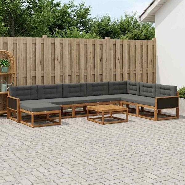 vidaXL Záhradná súprava gaučov s vankúšom 9 pcs Prírodná a antracitová