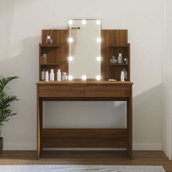 vidaXL Toaletný stolík s LED hnedý dub 96x40x142 cm
