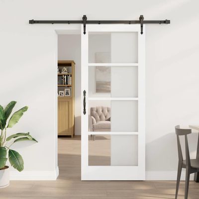 vidaXL Posuvné dvere Biela 83 x 202 cm Masívne borovicové drevo a sklo