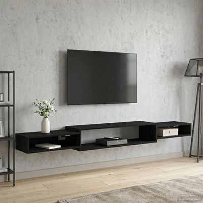 vidaXL Nástenný TV kabinet Nástenná montáž Čierny dub 220 x 28 x 21 cm