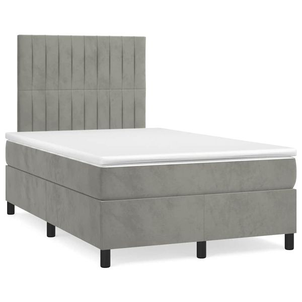 vidaXL Boxspring posteľ s matracom a LED, svetlosivá 120x190 cm, látka