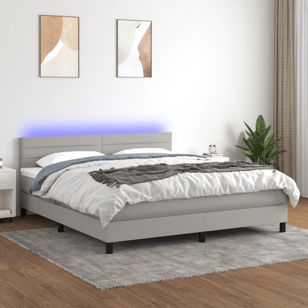 vidaXL Posteľ boxsping s matracom a LED bledosivá 180x200 cm látka