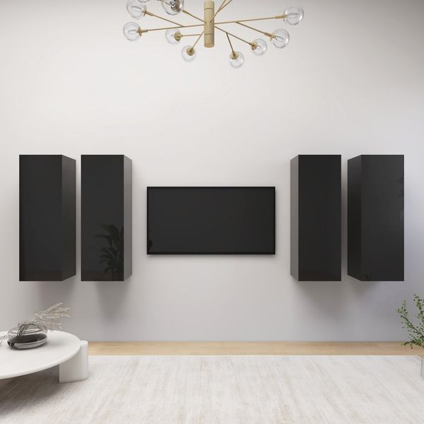 vidaXL TV skrinky 4 ks lesklé čierne 30,5x30x90 cm drevotrieska