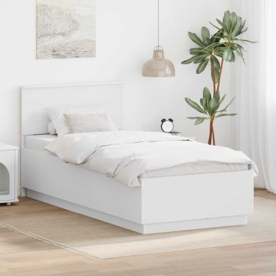 vidaXL Rám postele s LED pásikmi Biela 90 x 190 cm Kompozitné drevo
