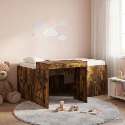 vidaXL Detská vysoká posteľ s pultom Dymový dub 80 x 160 cm