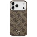 Guess Case Magsafe 4G PU kožené puzdro s trojuholníkovým logom a strieborným kovovým rámom fotoaparátu pre iPhone 17 Pro Max hnedé