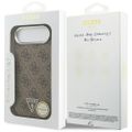 Guess Case Magsafe 4G PU kožený obal s trojuholníkovým logom a strieborným kovovým rámom fotoaparátu pre iPhone 17 Air hnedá