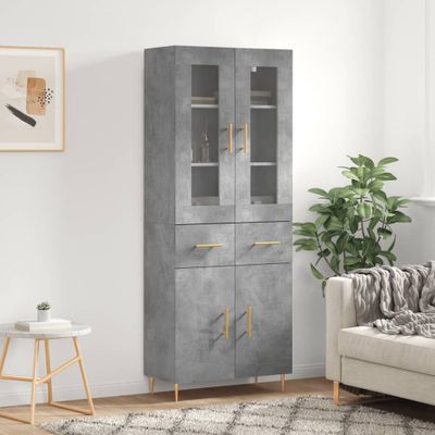 vidaXL Vysoká skrinka betónová sivá 69,5x34x180 cm spracované drevo