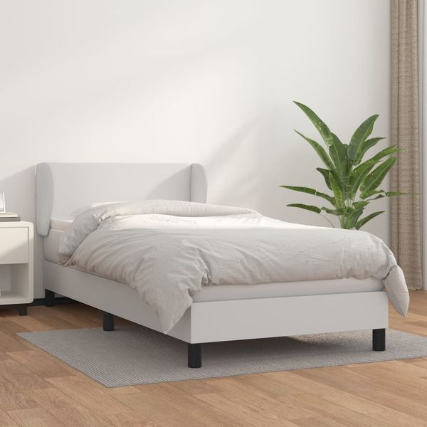 vidaXL Boxspring posteľ s matracom biela 90x200 cm umelá koža