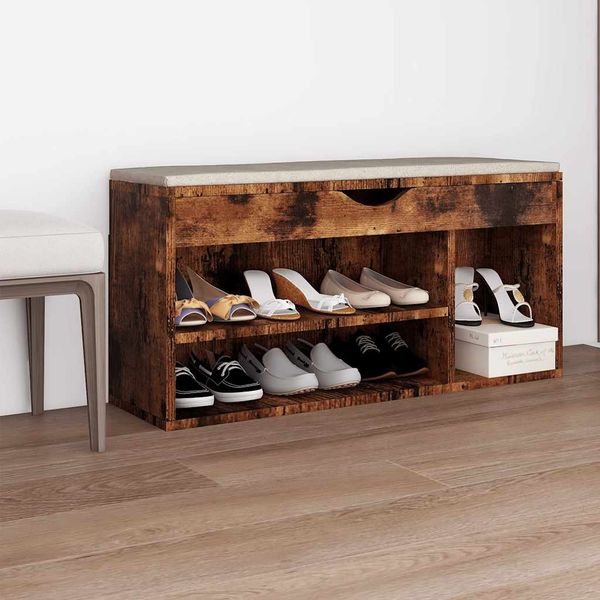 vidaXL Lavica na topánky+podložka, tmavý dub 104x30x49 cm